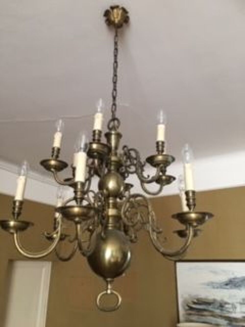 Lustre ANCIEN HOLLANDAIS en BRONZE dor&eacute; MASSIF Décoration