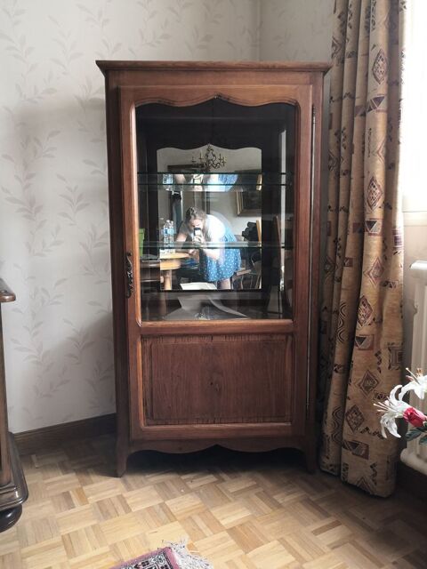 Meuble-vitrine bois avec étagères verre et miroir au fond 160 Bourges (18)