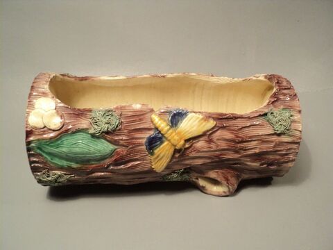 Ancienne Jardini�re Fa�ence Barbotine D�cor Papillon 35 Loches (37)