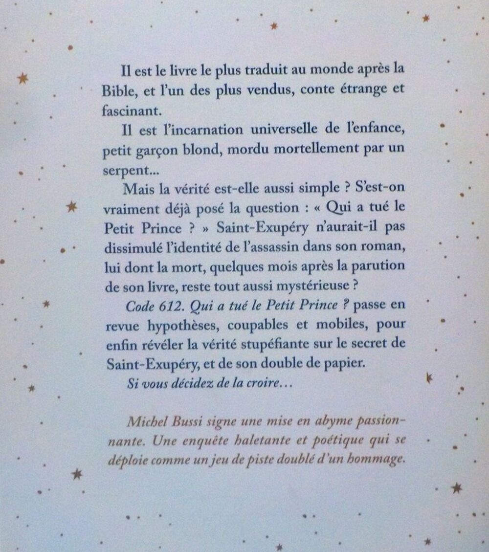CODE 612 Qui a tu&eacute; le Petit Prince ? de Michel BUSSI Livres et BD