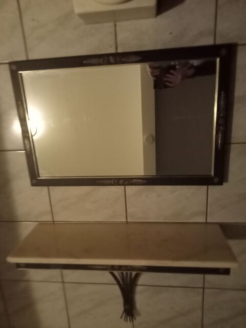 Console fer forger, dessus marbre rose, miroir assortie 100 Civrac-de-Blaye (33)