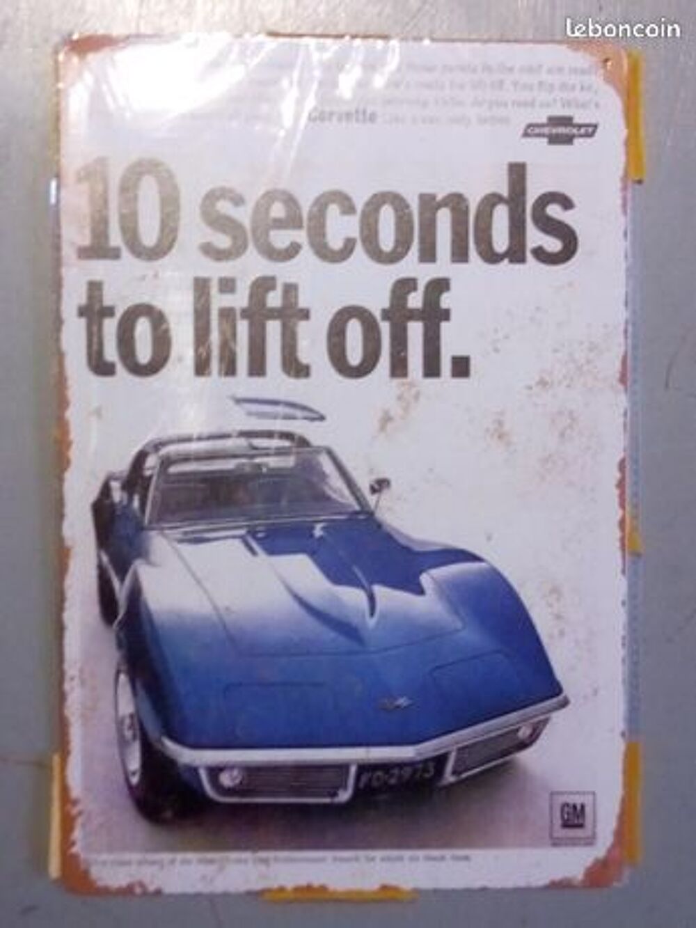 PLAQUE METAL CORVETTE VOITURE 30 CM PAR 20 CM 
