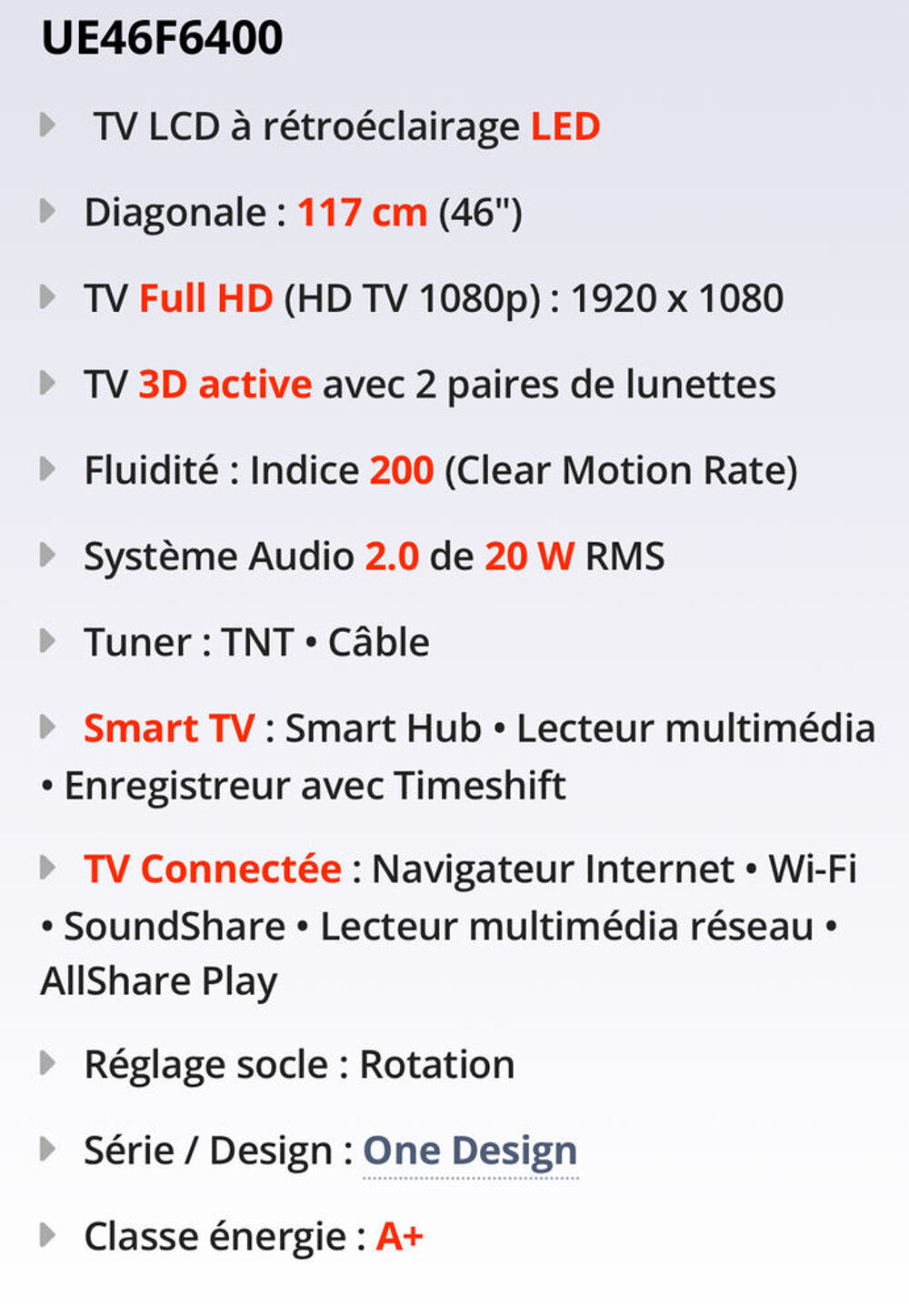 TV FULL HD SAMSUNG 117cm Photos/Video/TV