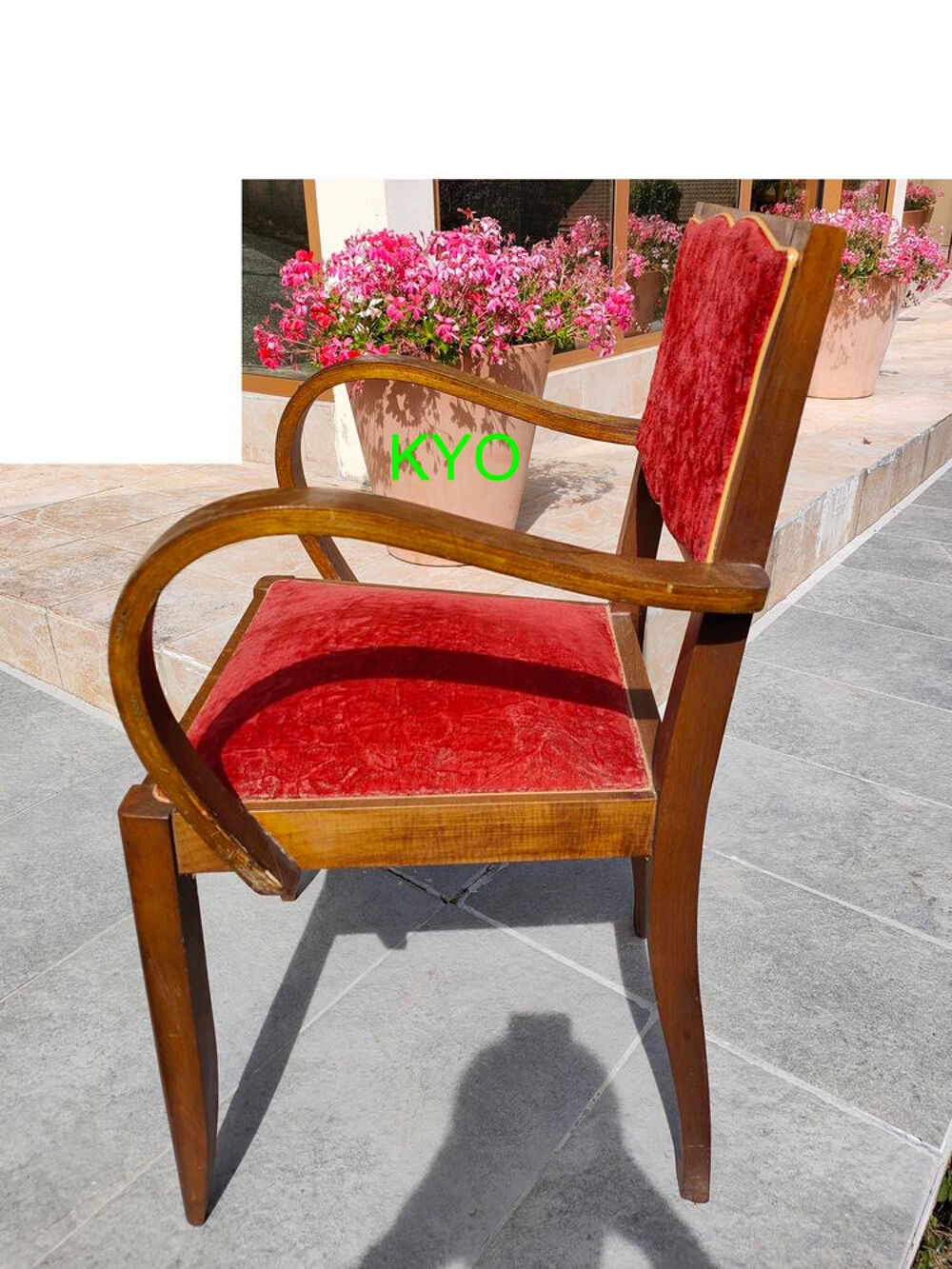Fauteuil bridge, Chaise rouge, accoudoirs arc vintage ancien Meubles