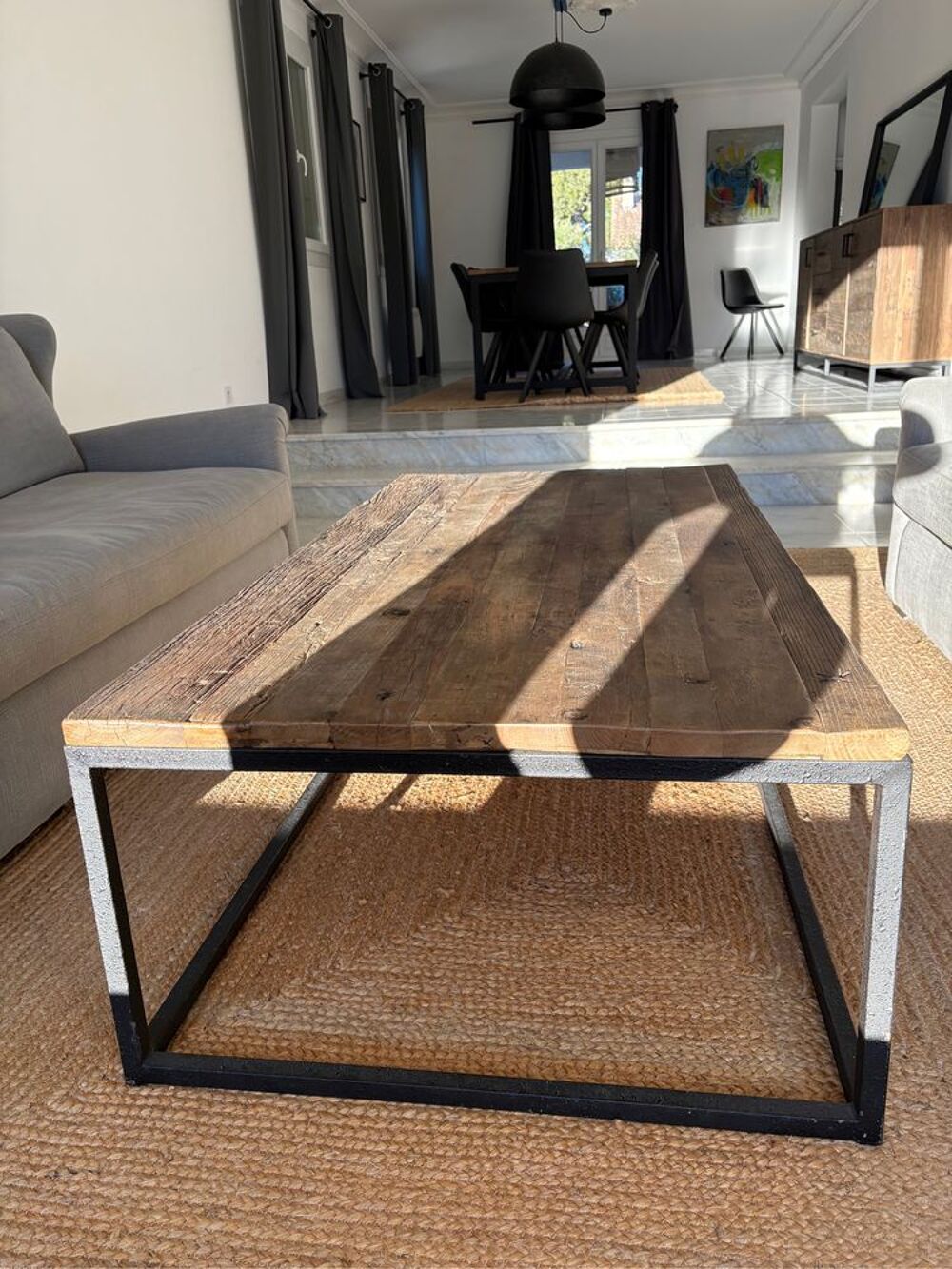 Table basse salon type industriel (acier noir et bois) Meubles