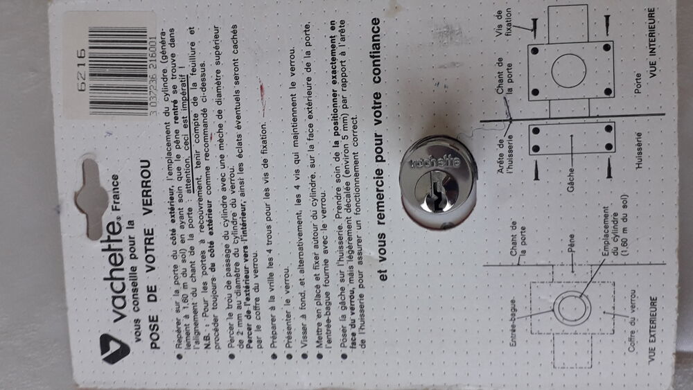 Verrou de s&ucirc;ret&eacute; VACHETTE cylindre et bouton
Bricolage