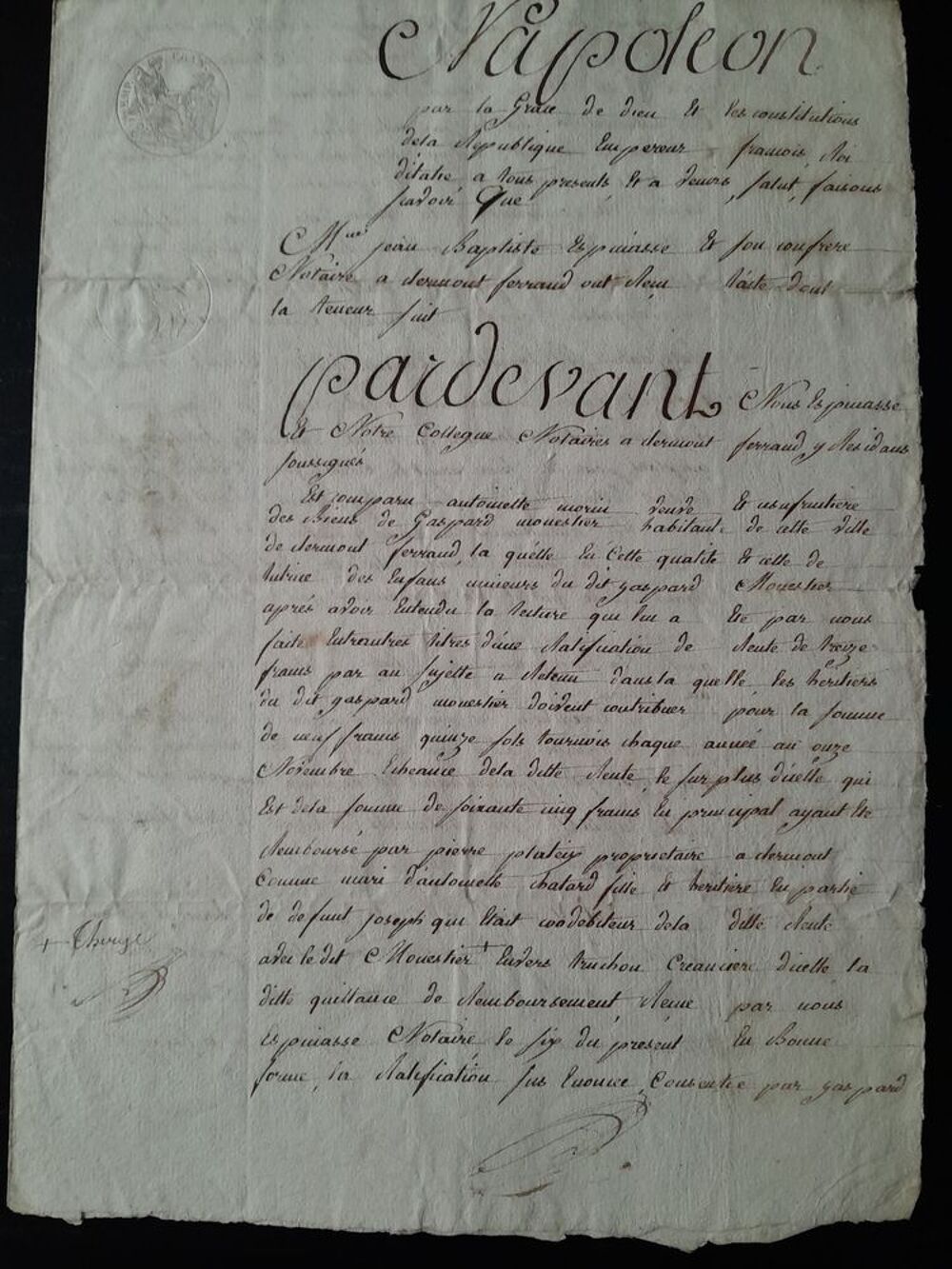 Acte notari&eacute; ancien 