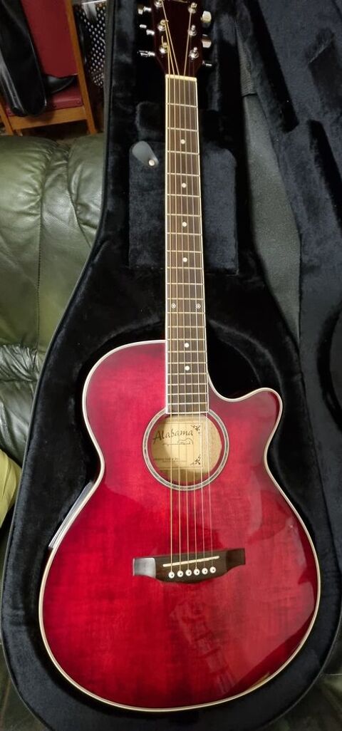 Guitare électro acoustique rouge nacrée Alabama 200 Domérat (03)
