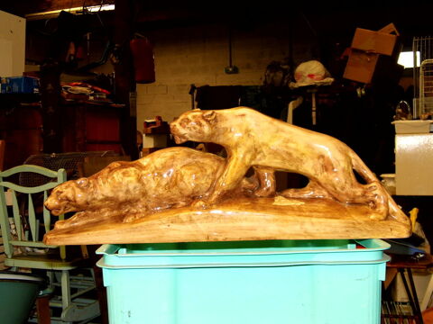 Sculpture lion lionne felin faience craquele vintage annes 60 rtro 130 Dunkerque (59)