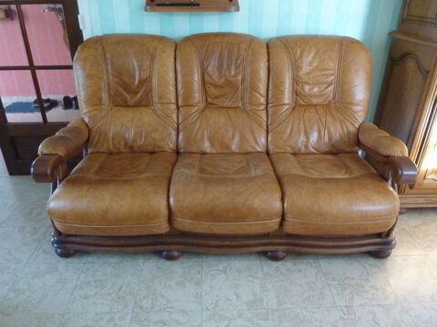 salon cuir marron pleine fleur canap 3pl fixe+2 fauteuils 95 Vendeville (59)