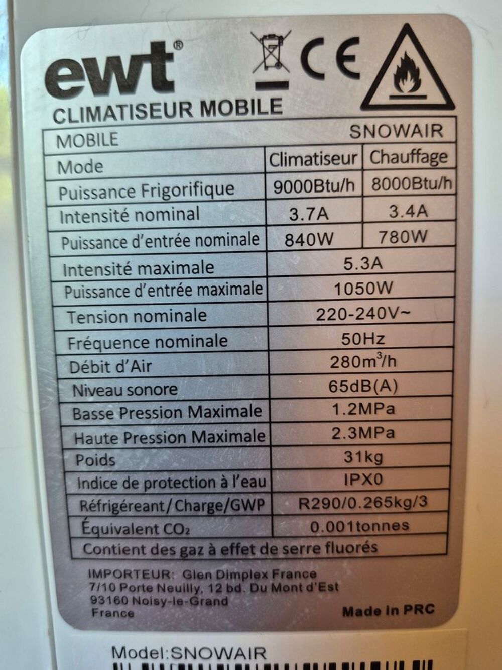 climatiseur r&eacute;versible Electroménager