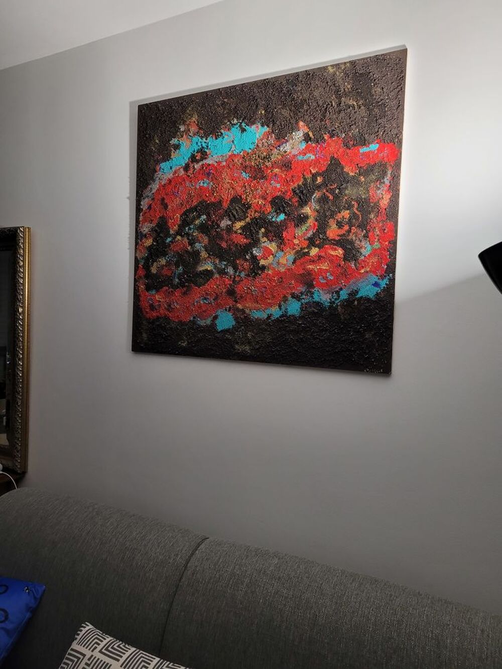 Un tableau abstrait sur bois largeur 95 hauteur 99 Décoration
