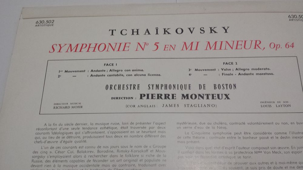 VINYLE TCHAIKOVSKY
SYMPHONIE N&deg; 5 EN MI MINEUR, OP. 64
CD et vinyles