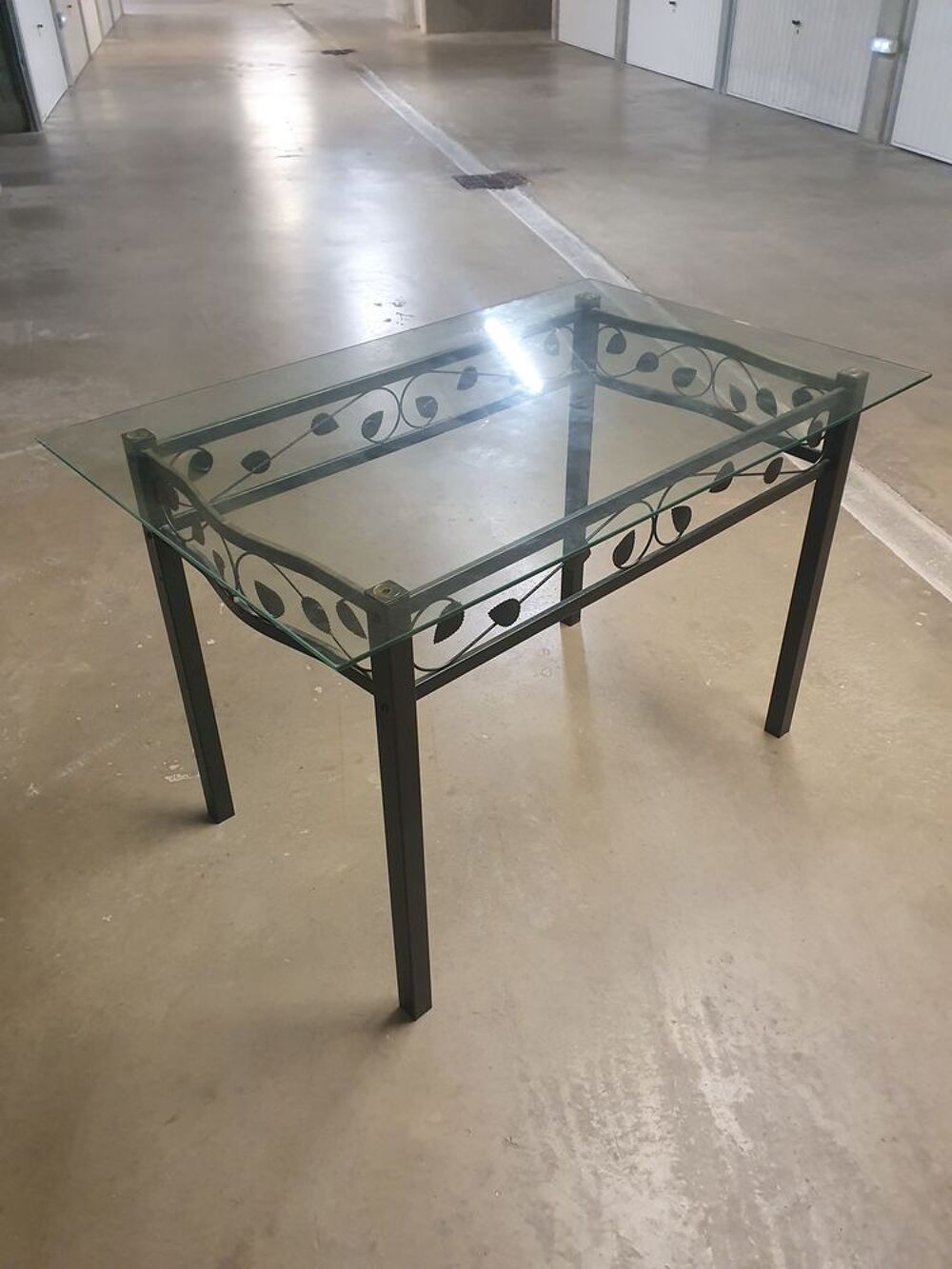 table fer forge+verre 40e Décoration