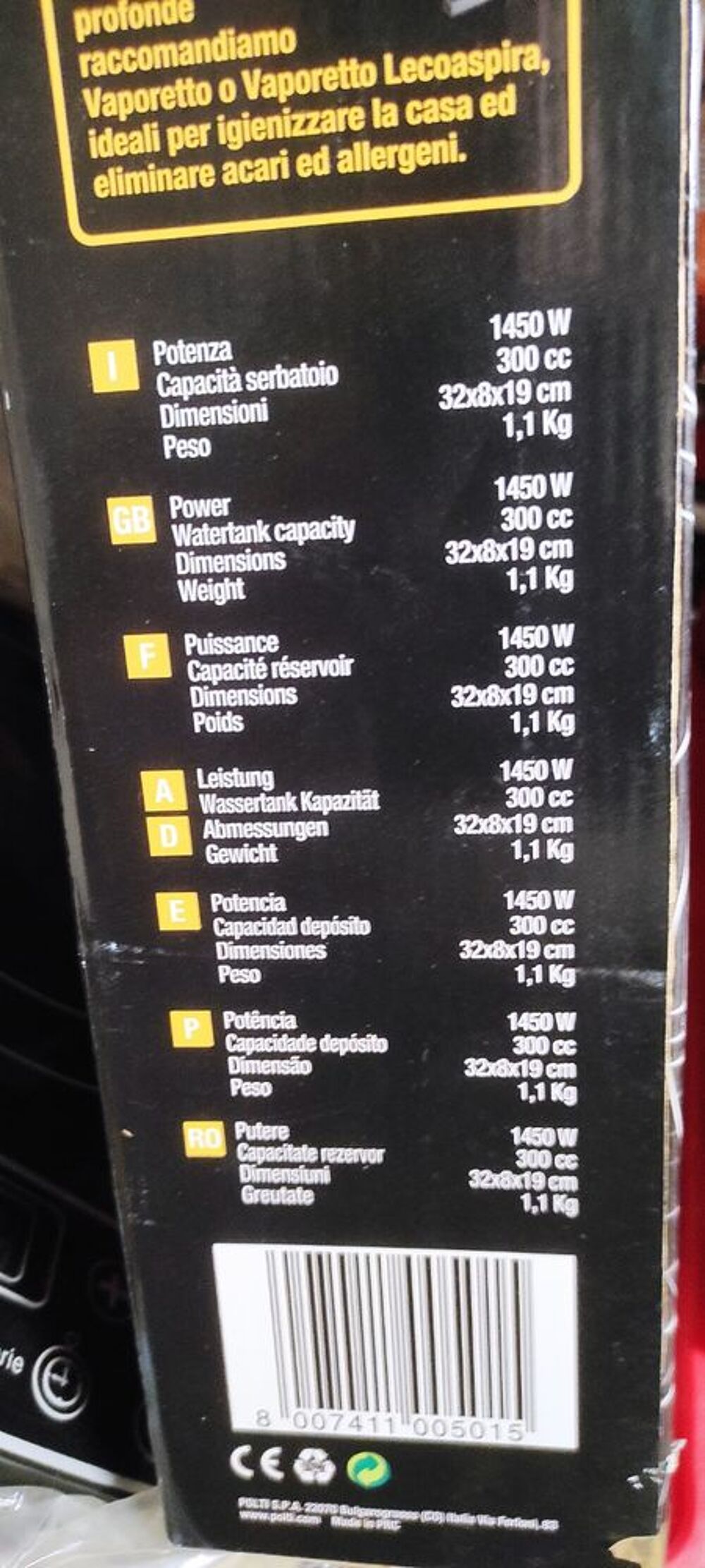 Nettoyeur vapeur &agrave; main Polti. Electroménager