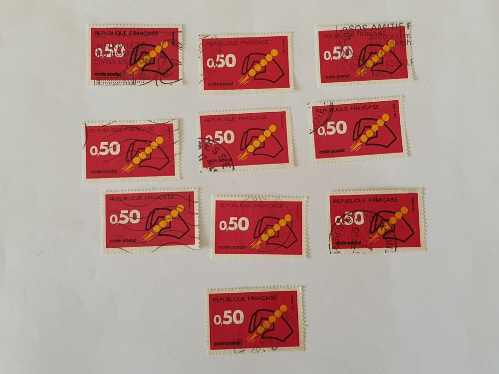 Timbre france Code Postal &agrave; 0 F 50 rouge 1972- lot 0.50 eur 