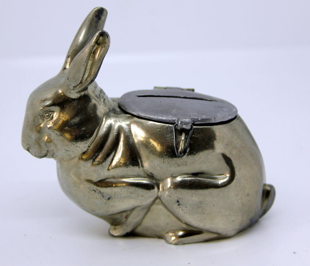 Tirelire ART DECO m&eacute;tal chrom&eacute; lapin
