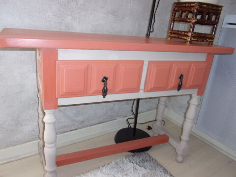 Console customisée beige et rose 2 tiroirs bois massif 50 Le Péage-de-Roussillon (38)