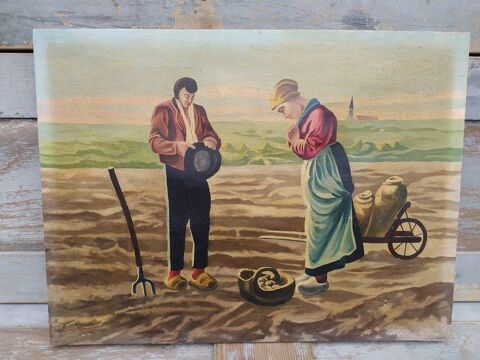 Ancien Tableau l'Angélus d'Après Jean François Millet 70 Loches (37)