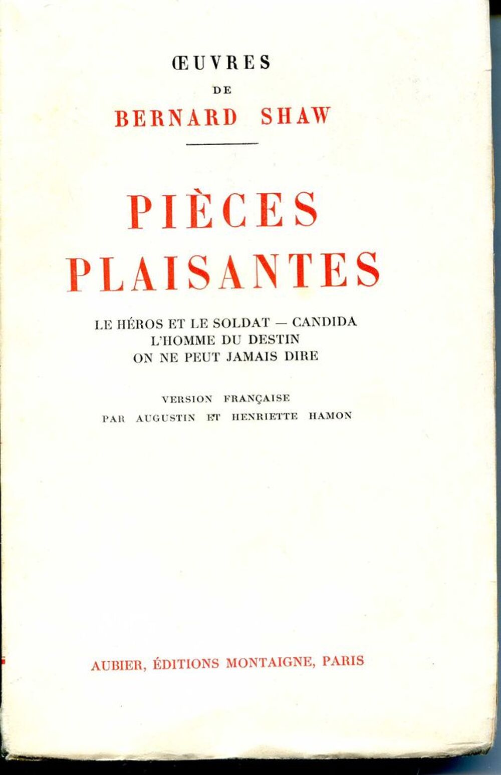 PIECES PLAISANTES - Bernard Shaw, Livres et BD