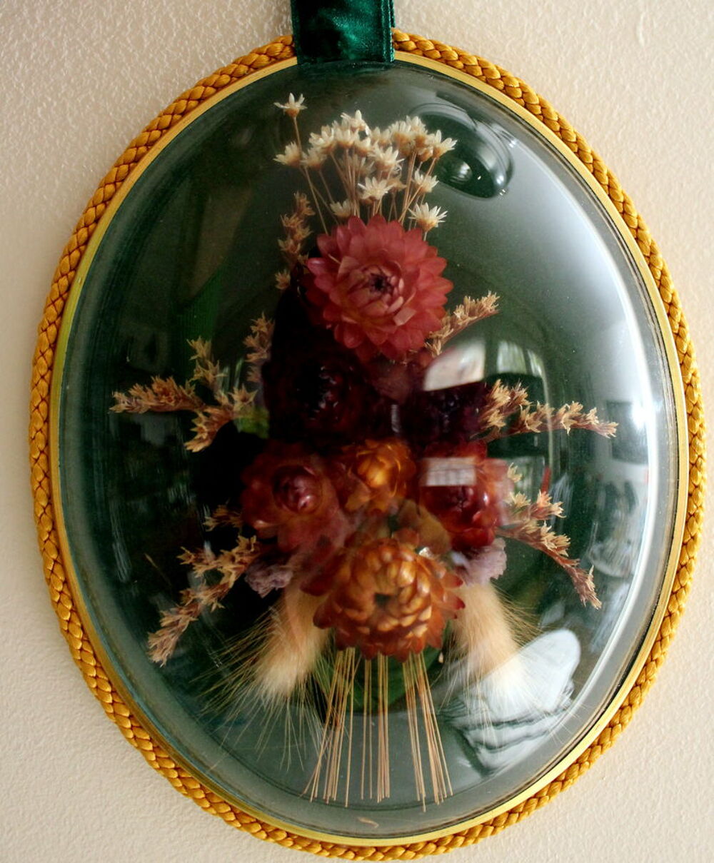 Cadre verre bomb&eacute; cabinet de curiosit&eacute;s
fleurs immortelles Dcoration