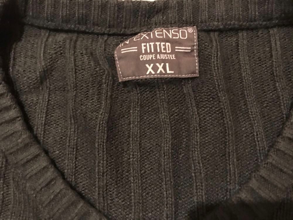 PULL COL V KAKI/GRIS T. XXL Vêtements