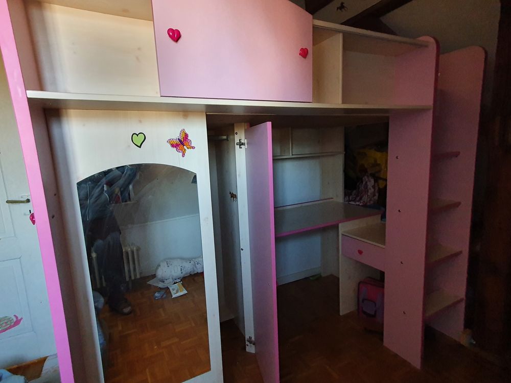 Lit en hauteur fille + bureau et rangement Meubles