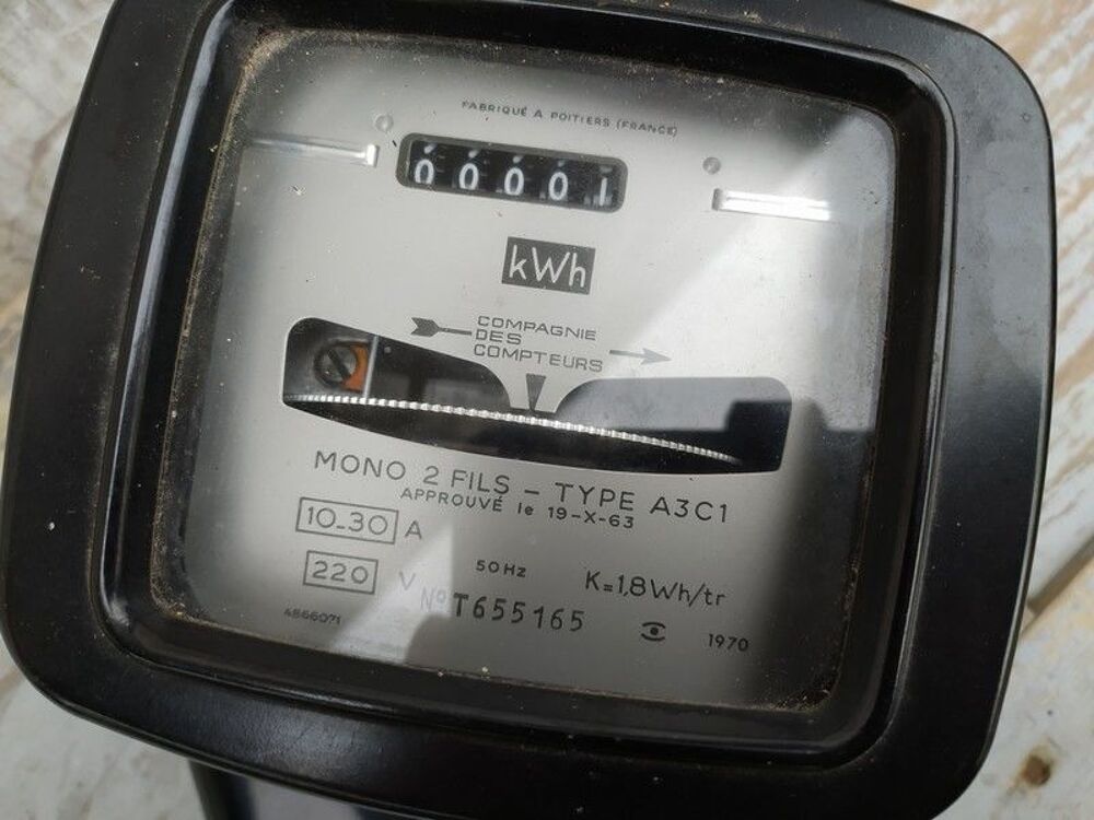 Ancien Compteur EDF Bak&eacute;lite Noir Vintage 