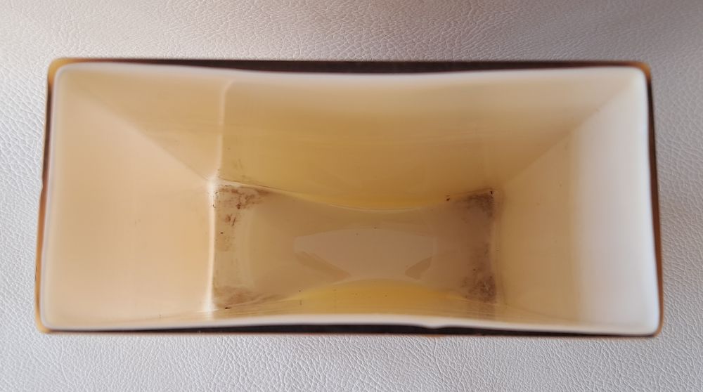 vase rectangulaire en verre couleur caramel &eacute;maill&eacute; blanc Décoration