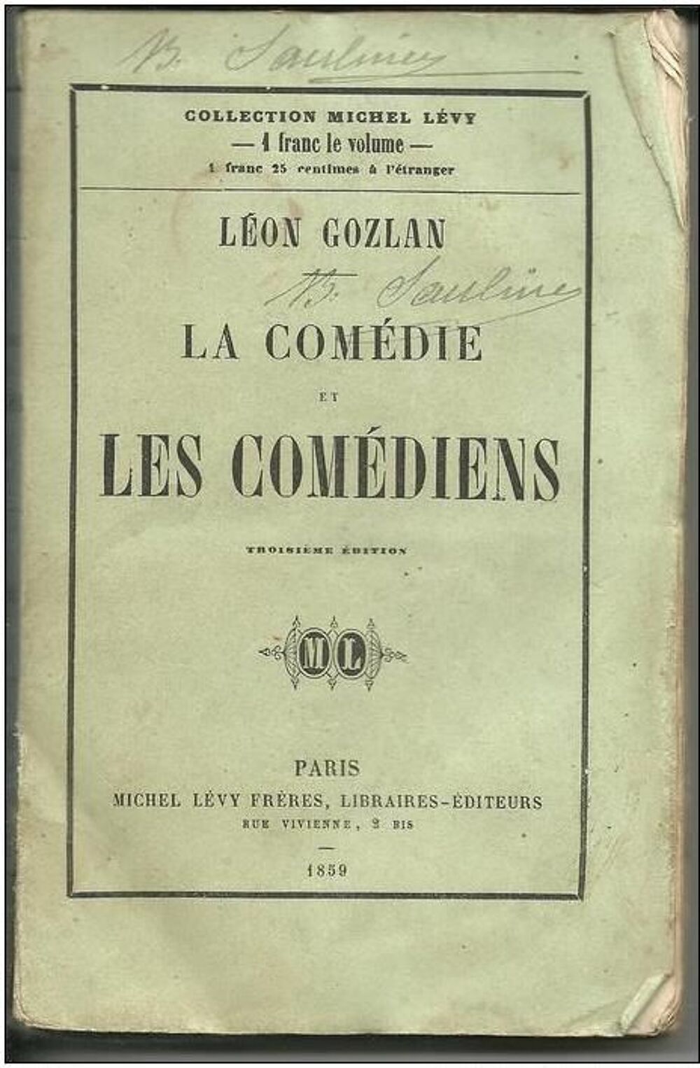 Leon GOZLAN La com&eacute;die et les com&eacute;diens - 1859 Livres et BD