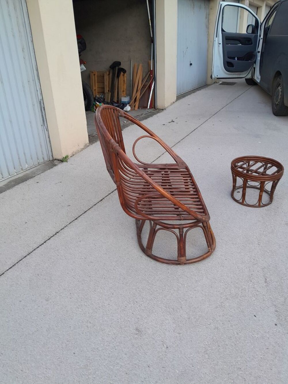 Banquette osier et son tabouret Meubles