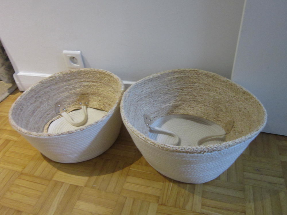 Lot de 2 grands paniers osier et coton Décoration