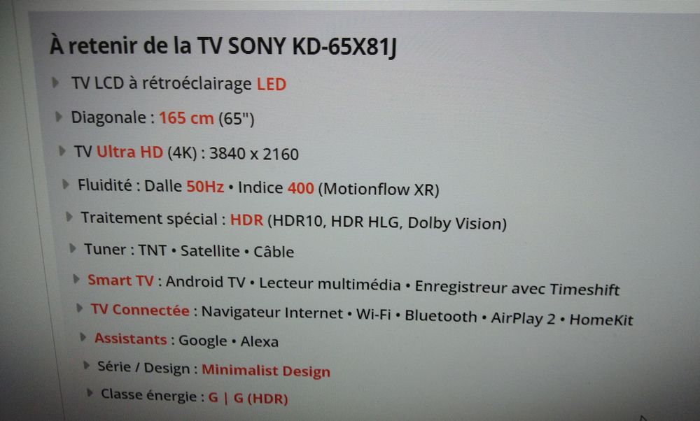 T&eacute;l&eacute;vision Sony KD65X81J Photos/Video/TV