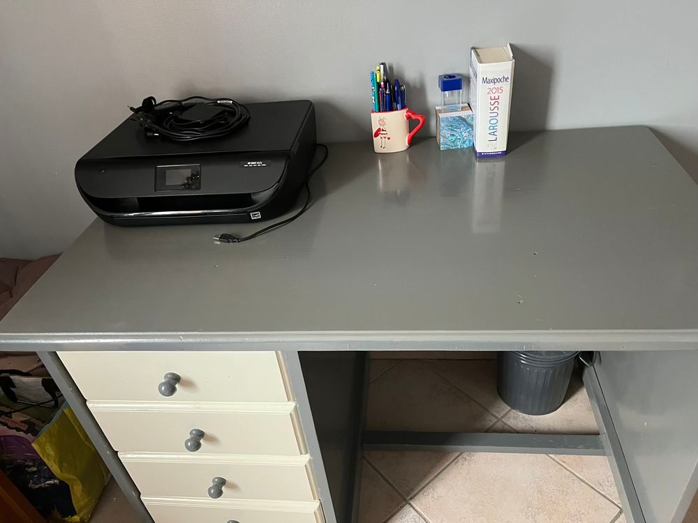 Bureau en bois massif gris et blanc Meubles