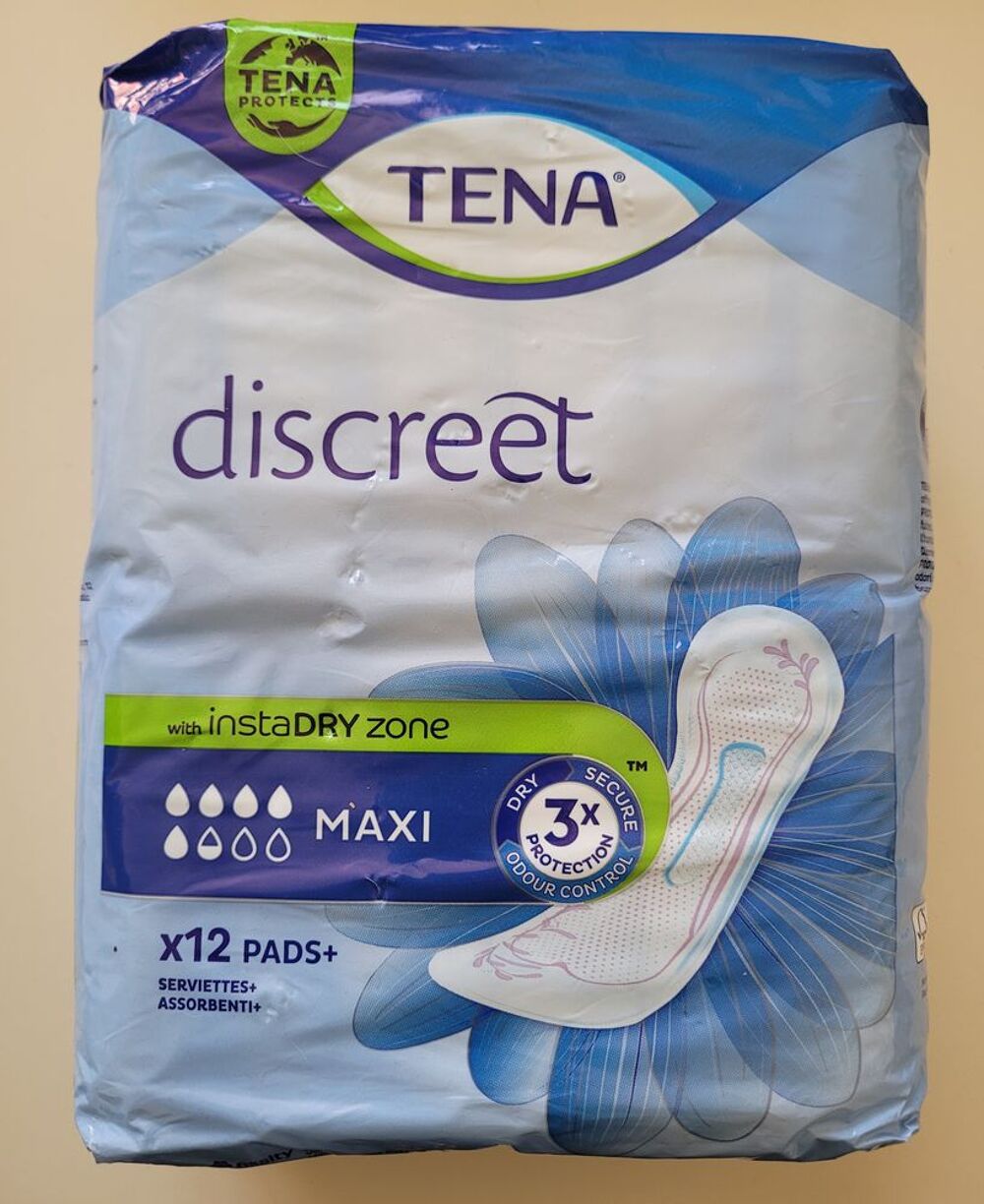 Lot de 60 serviettes TENA DISCREET MAXI et MAXI NIGHT Pu�riculture