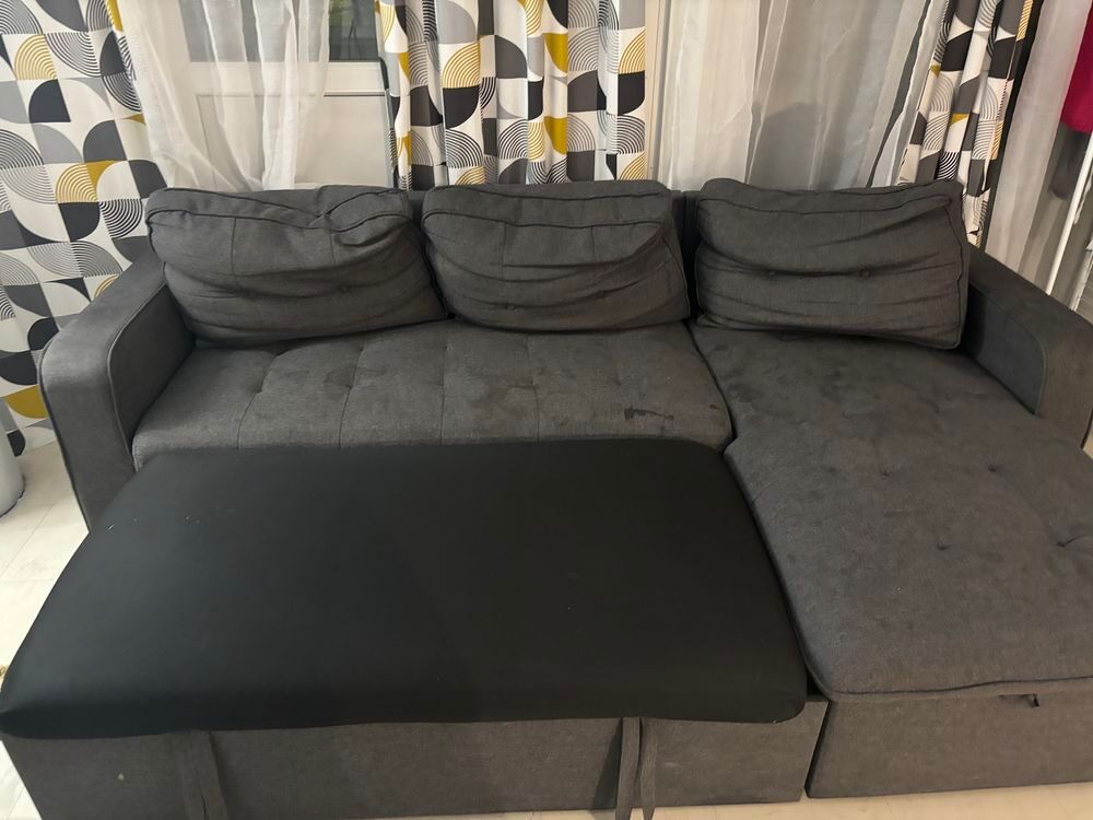 canap&eacute; d'angle avec coffre couleurs gris Meubles