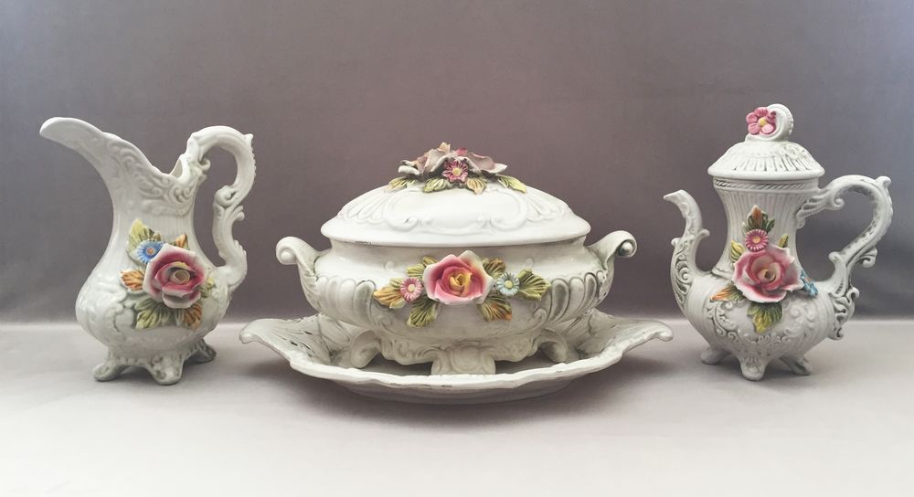 VINTAGE ART DE LA TABLE SOUPI&Egrave;RE CRUCHE TH&Eacute;I&Egrave;RE FA&Iuml;ENCE Itl Dcoration