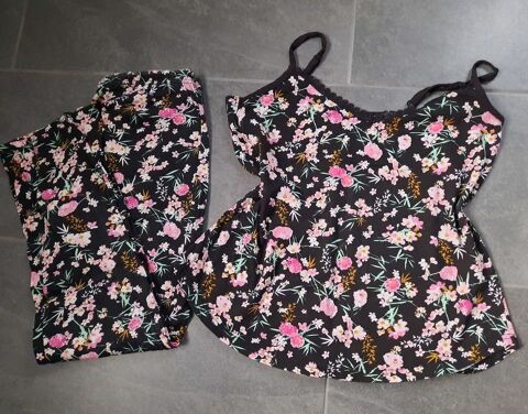 pyjama noir fleuri liberty + caraco ou le haut noir - T 40 10 Domart-en-Ponthieu (80)