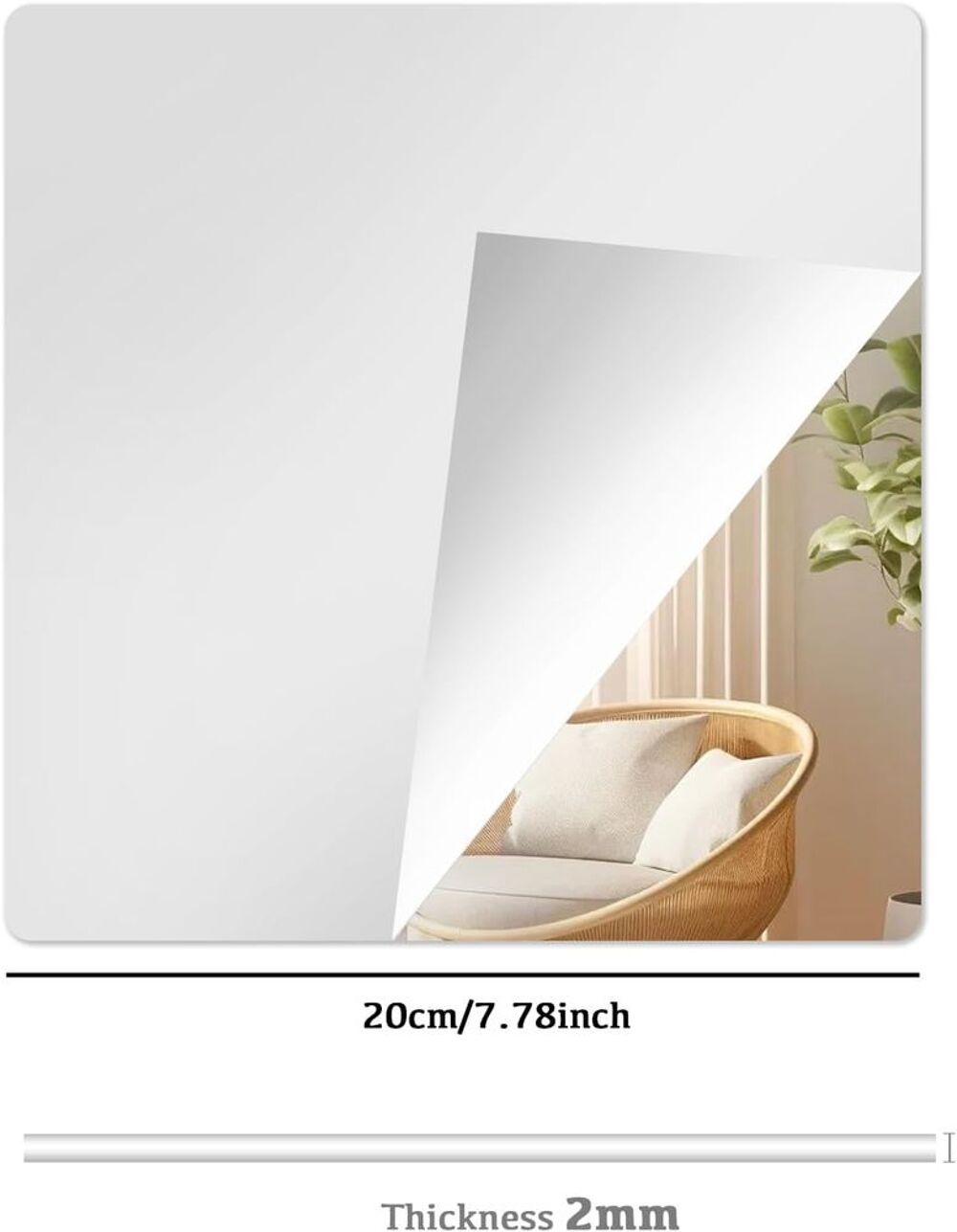 Miroir Adhesif Mural, 4 Pi&egrave;ces 20x20cm Acrylique Décoration