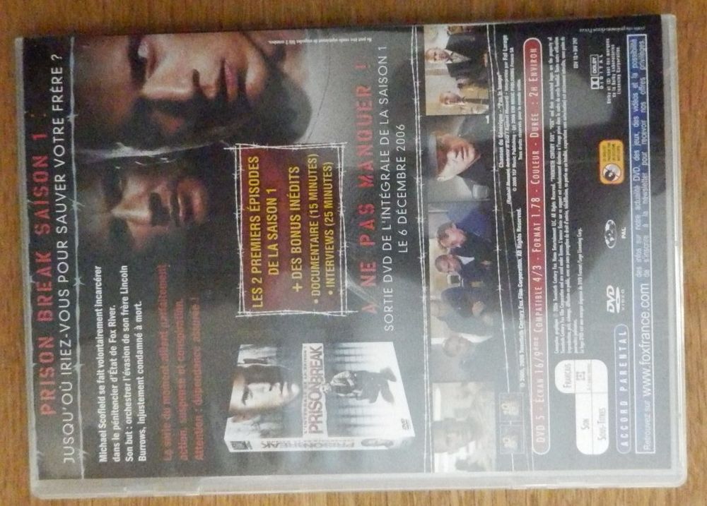 DVD : Prison break ( SAISON 1, &eacute;pisodes 1 et 2 + Bonus) : Tr DVD et blu-ray