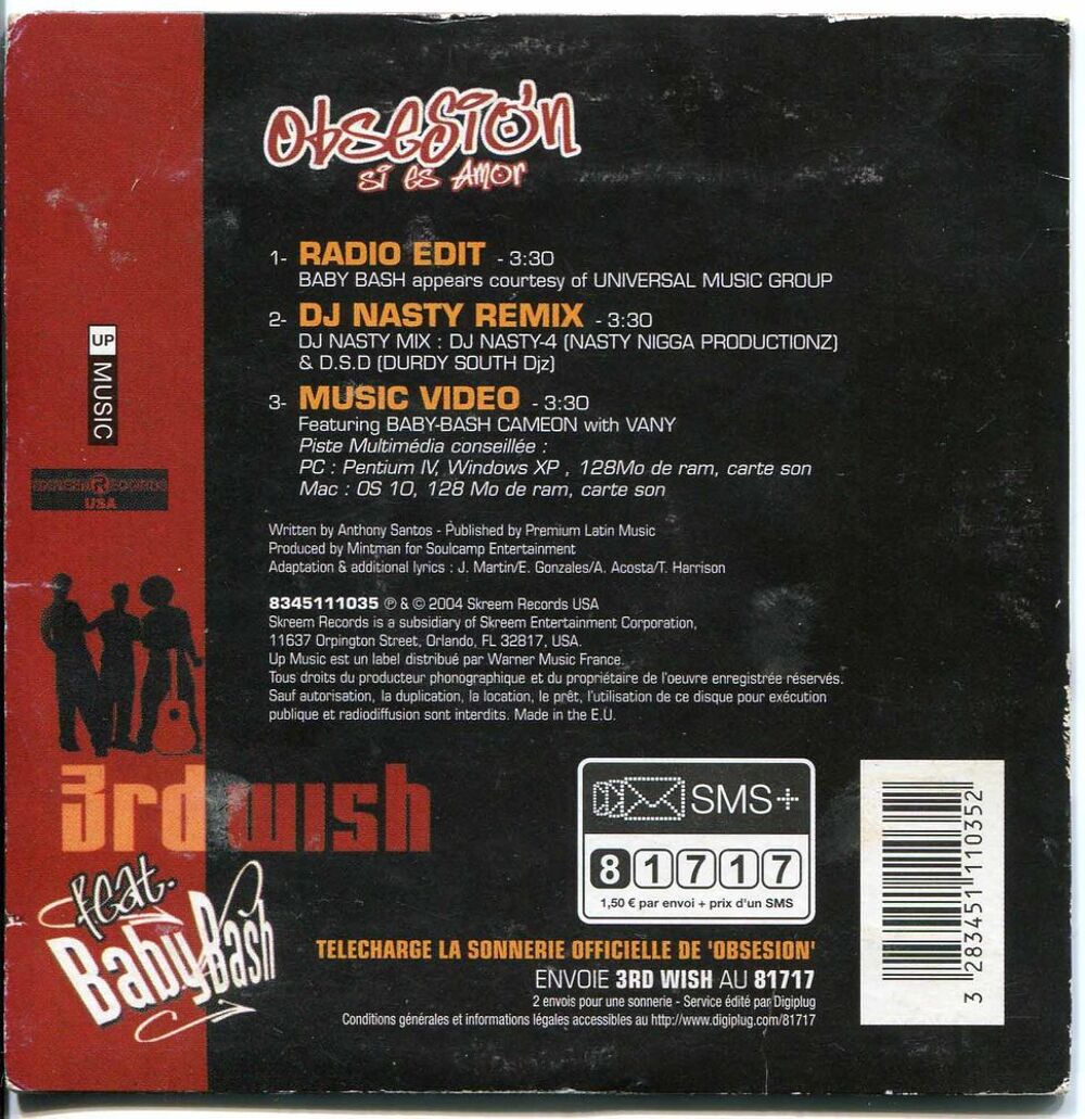 CD. 3rd Wish Feat. Baby Bash.Obsesi&oacute;n (Si Es Amor) CD et vinyles