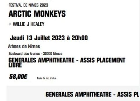 2 Places ARCTIC MONKEYS Festival de Nîmes 2023 55 Dijon (21)