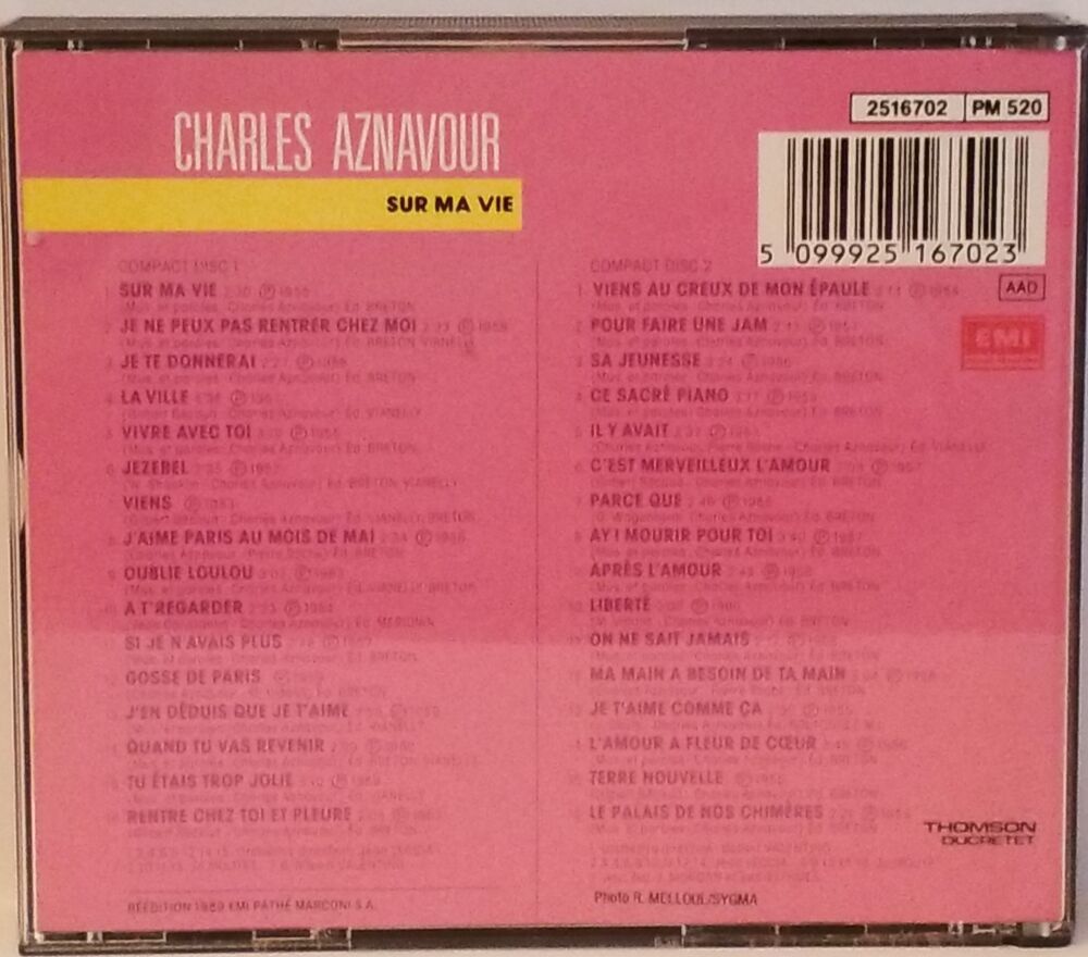 Charles Aznavour Sur Ma Vie CD et vinyles