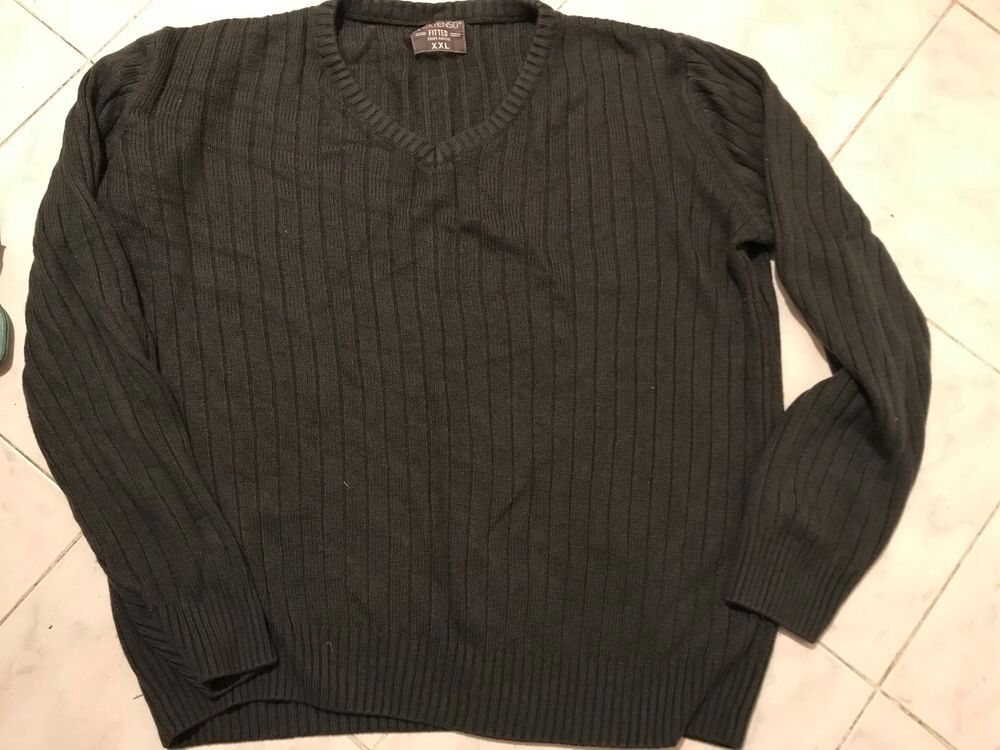 PULL COL V KAKI/GRIS T. XXL Vêtements