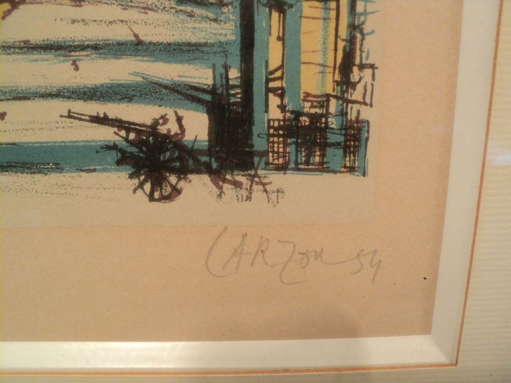 Jean Carzou Lithographie Encadr&eacute;e Repr&eacute;sentant un Port 1954. 
