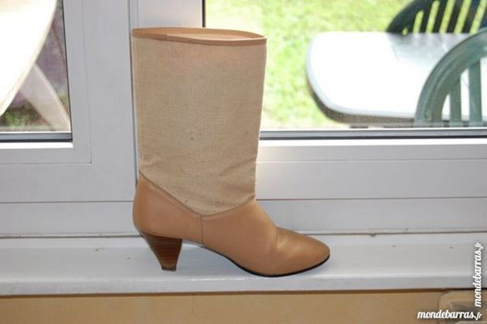 boots beige en cuir et toile Chaussures