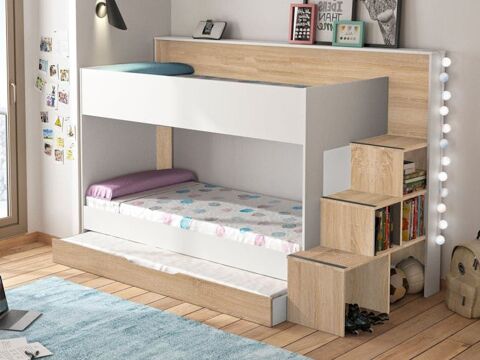 Lit superposé 90x200 cm 3 couchage + 3 matelas 550 Boucau (64)