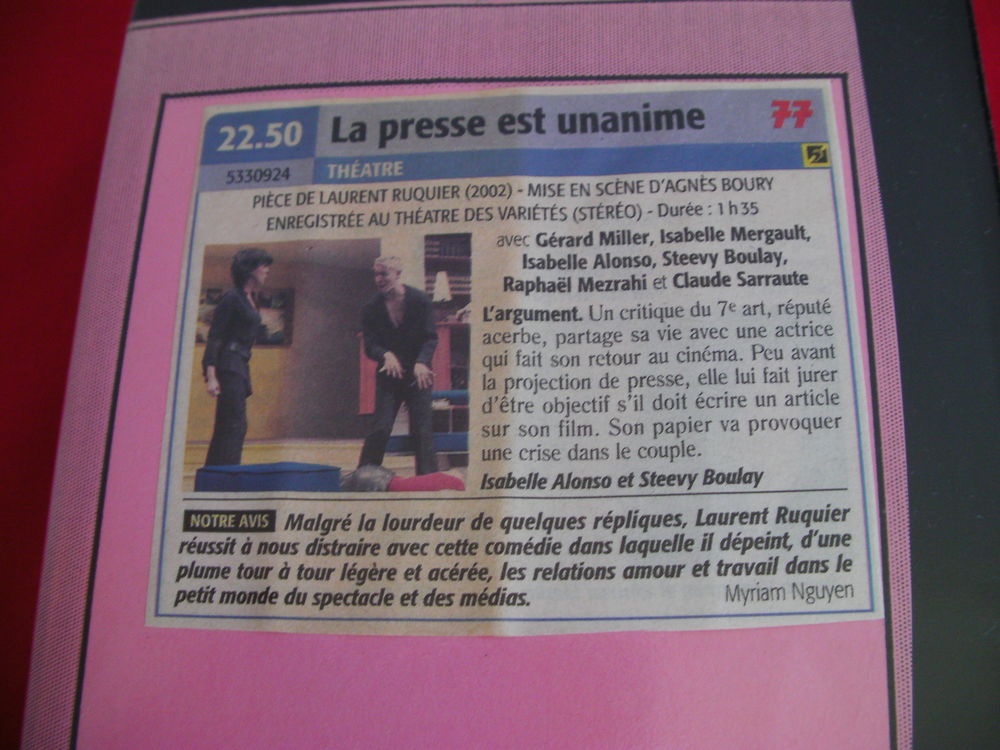 K7 VHS ou DVD LA PRESSE EST UNANIME The&acirc;tre L.RUQUIER DVD et blu-ray