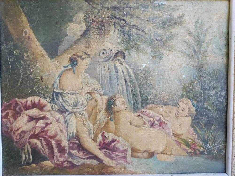 Tableau Baigneuses Dlg de Fran&ccedil;ois Boucher Sign&eacute; L. Roux 