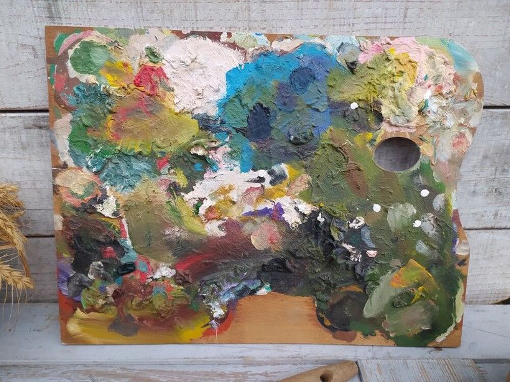 Ancienne Palette d'Artiste Peintre Peinture Huile D&eacute;co 
